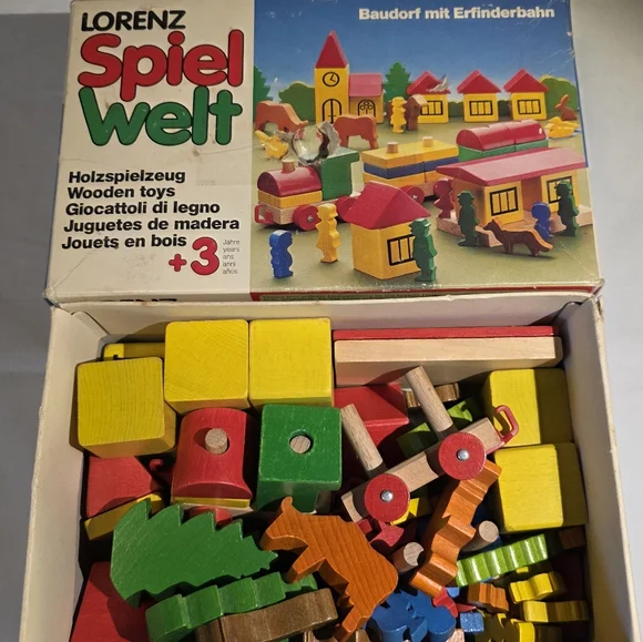 Vintage Lorenz Spielwelt Wooden Village And Train Building Set 70s West Germany - Picture 16 of 16